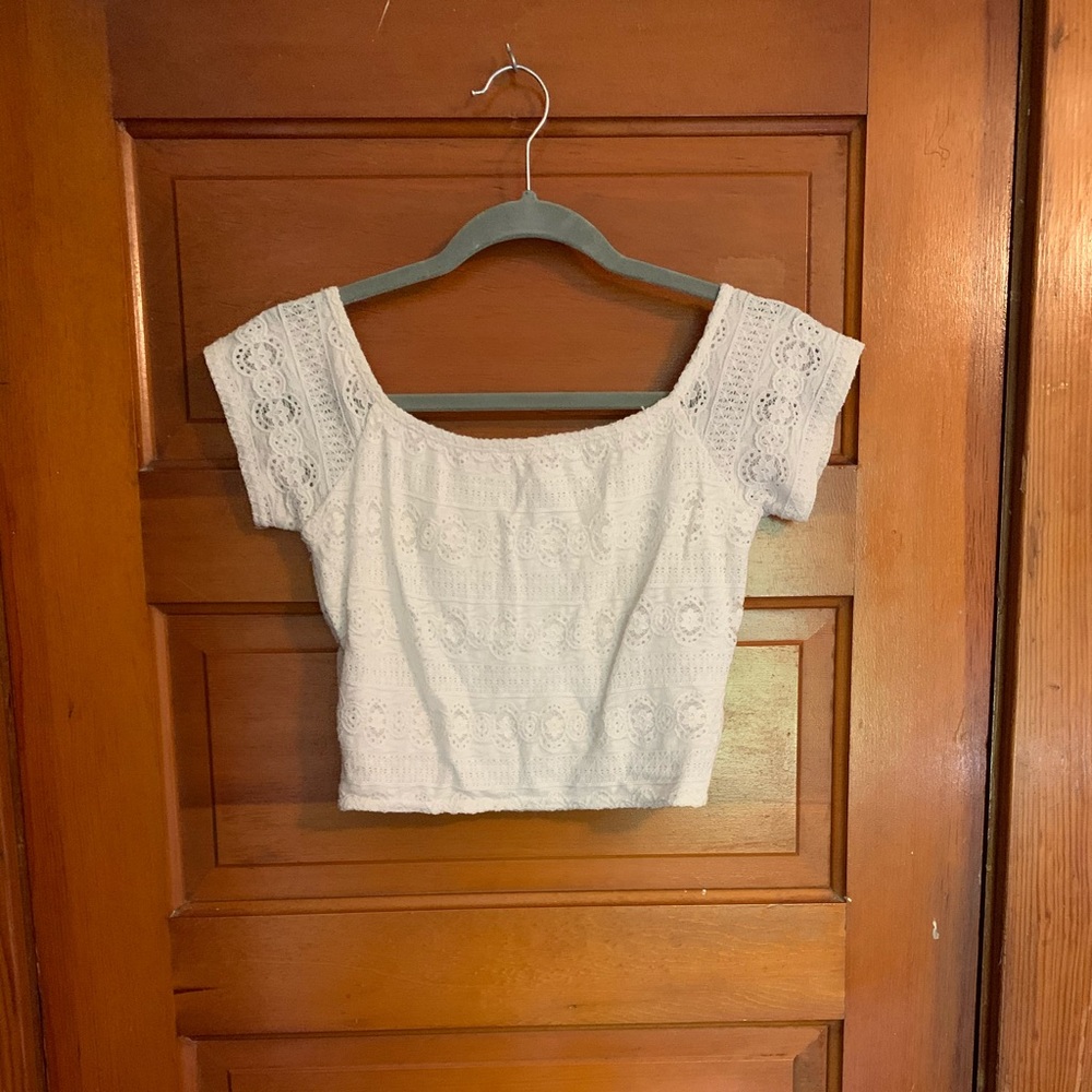 Hollister Cropped White Lace Shirt